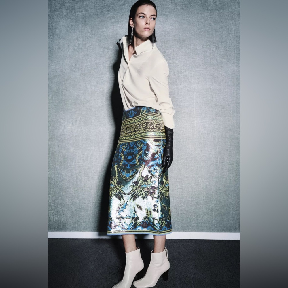 Zara Limited Edition 100% Silk Bib Shirt